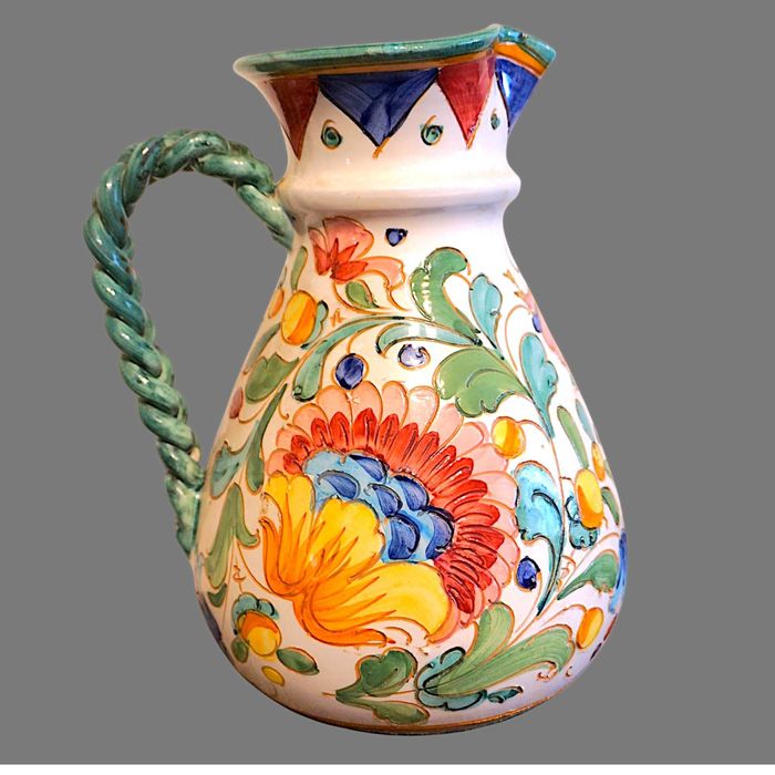 Ulcior mare pictat manual , carafa ceramica lucrata manual