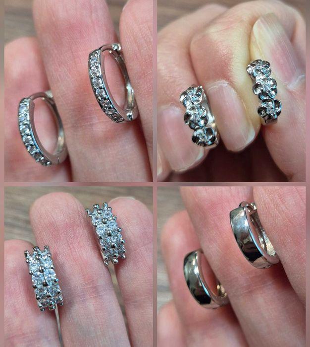 Нови сребърни обици сребърни обеци сребърни халки с цирконий