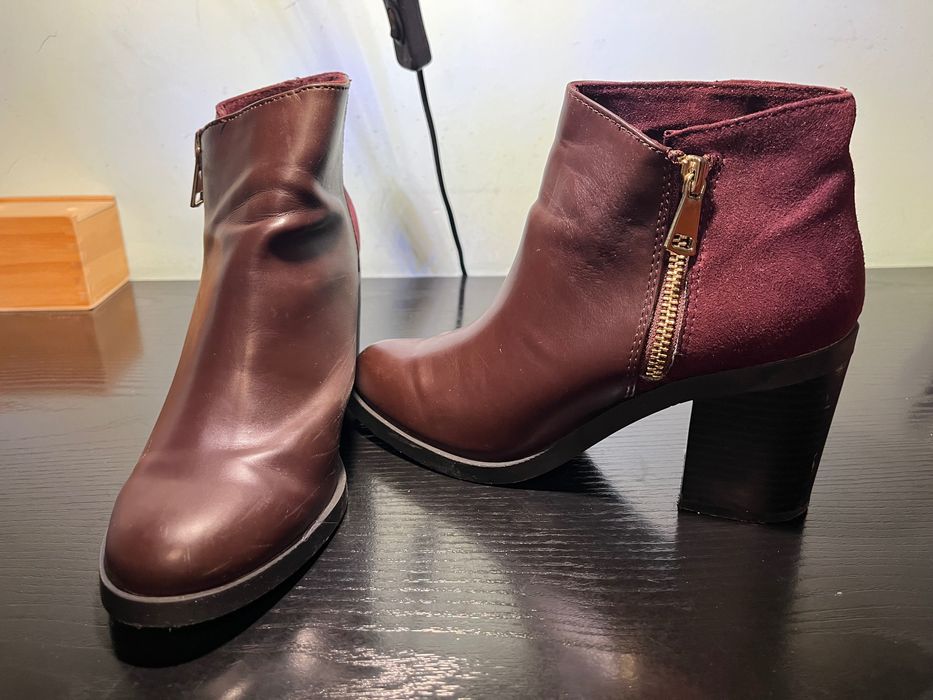 Botine burgundy Stradivarius cu toc gros, mărimea 36