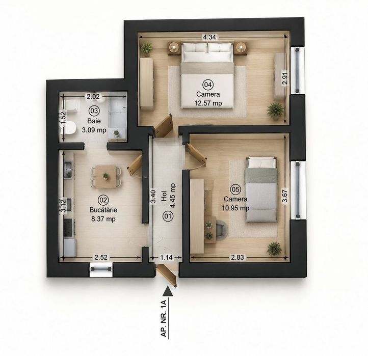 Apartament la cheie cu 2 camere la casa in Parneava Comision 0% — fotografia 3