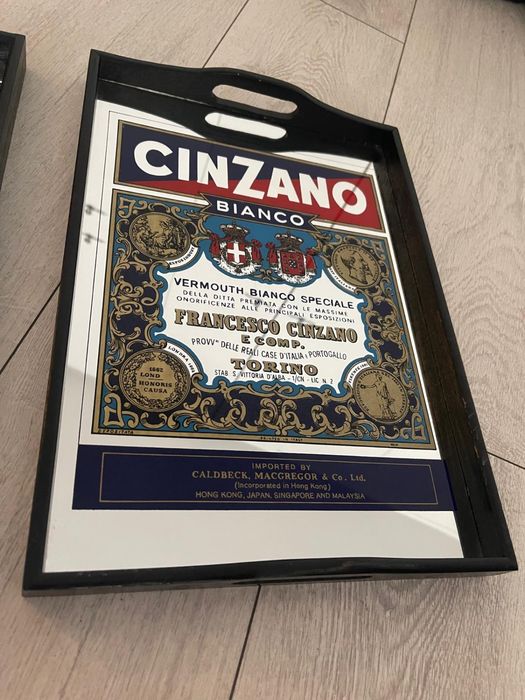 Mid century reclame tavi oglinda Cinzano, Campari, Dry Gin, Clint Eastwood