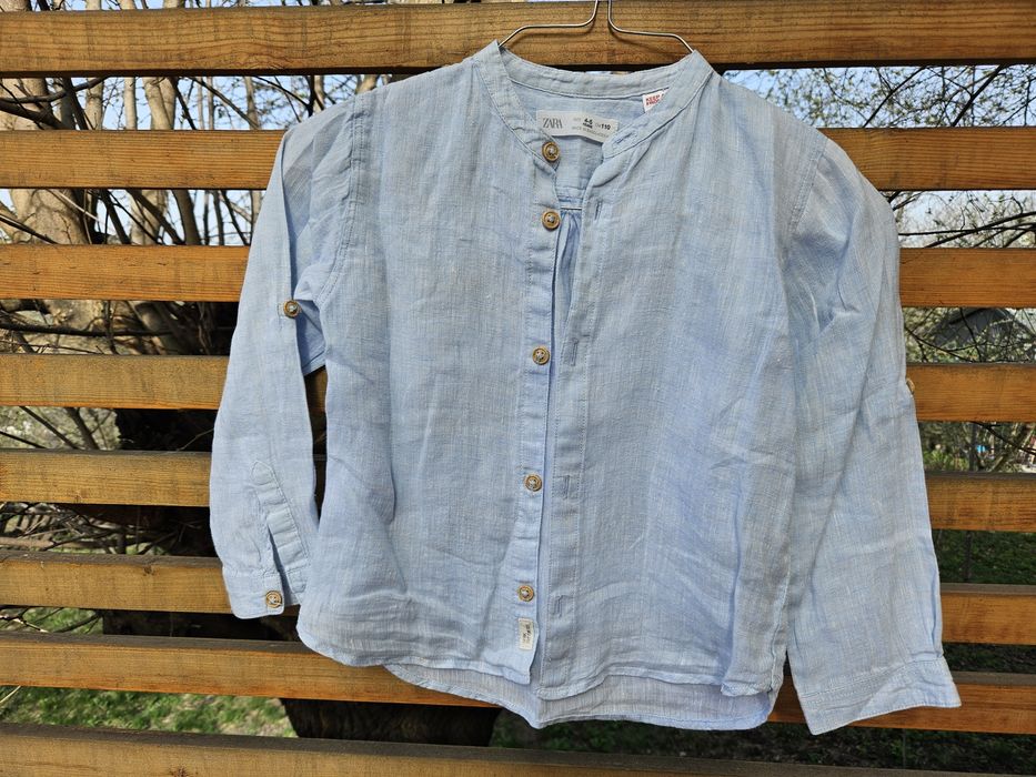 Cămașă Zara din in 100% linen bleu tunica