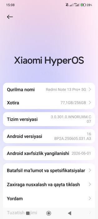 Redmi note13 pro pilus 5G                             Ram8+8/256