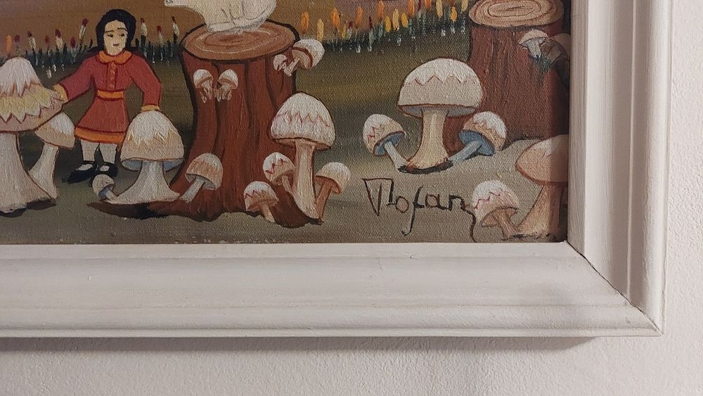 Vand tablou / ulei pe panza / V. TOFAN - La cules de ciuperci (38x56)