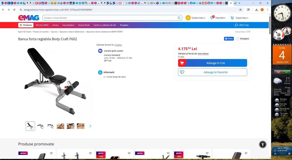 Banca  pt. abdomene, biceps, picioare impecabila BodyCraft profesional