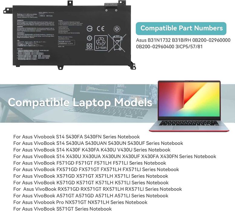 Батерия за лаптоп Asus Vivobook S14 42Wh B31N1732