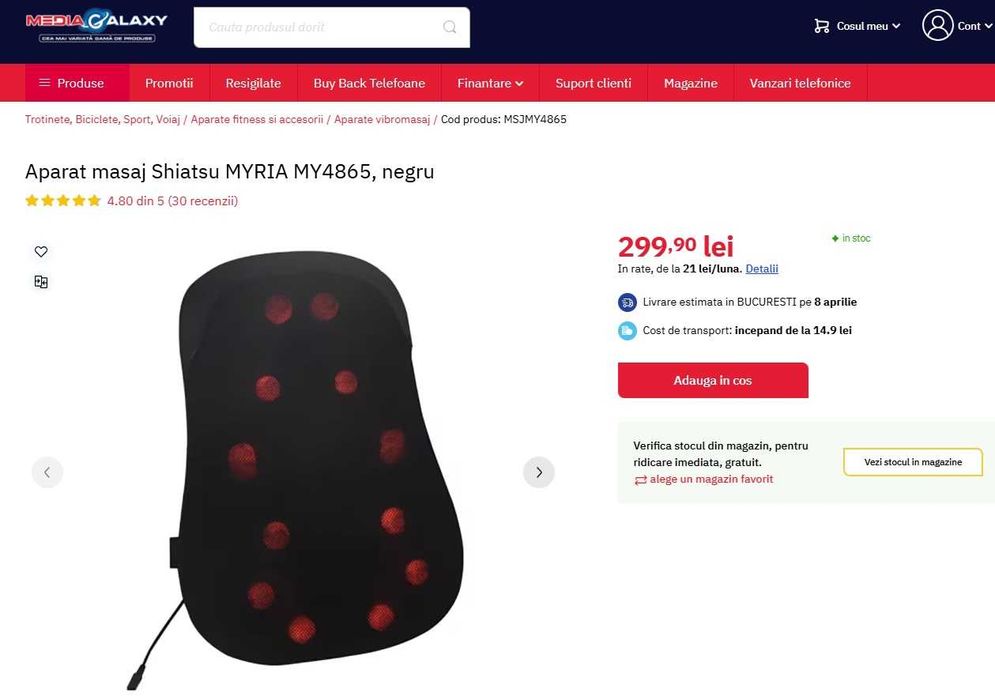 NOU! Aparat masaj Myria Beauty Shiatsu Massage Cushion - model MY4865