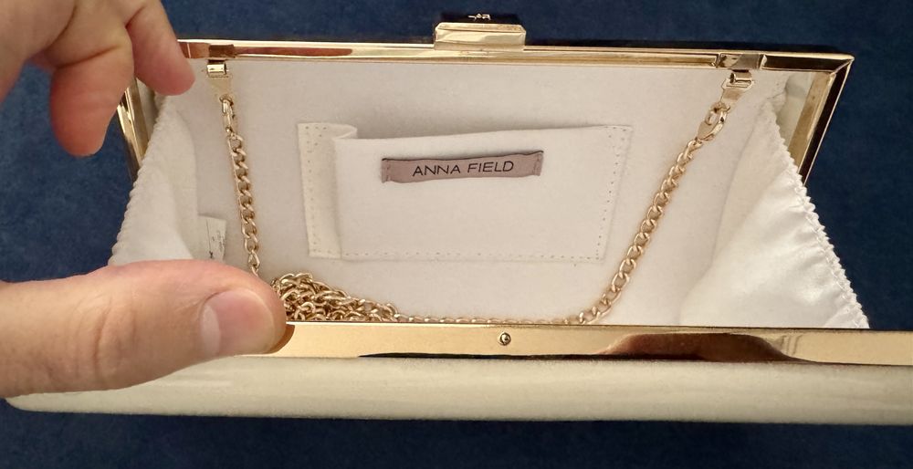 Geanta plic simpla, crem/alb, satin, Anna Field