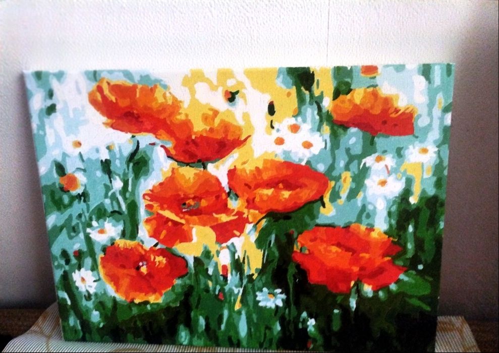 Картина рисуване по номера -Макове готова нарисувана