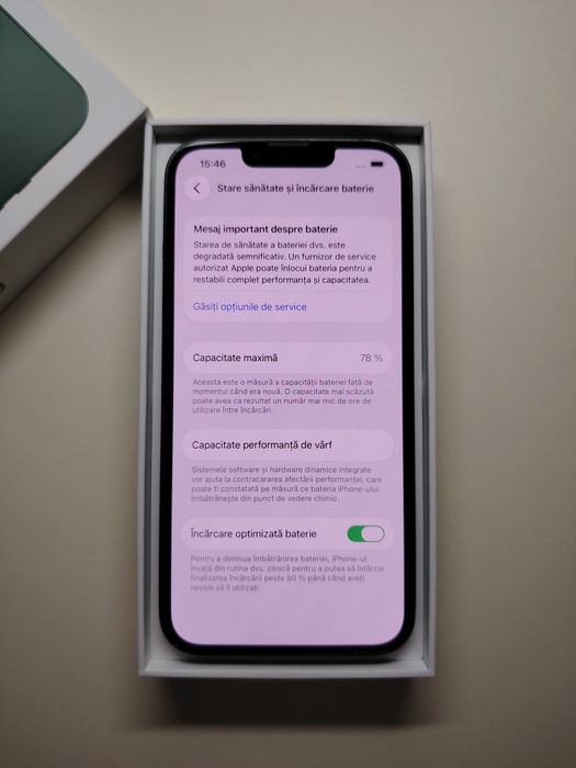 iPhone 13 128GB Verde • Full box • Sanatatea bateriei 78%