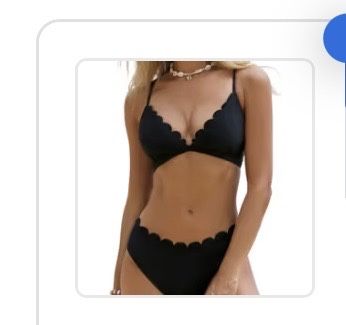CUPSHE Set de bikini damă Decolteu în V Margine ondulată Triunghi Şireturi Talie medie – Negru XL.