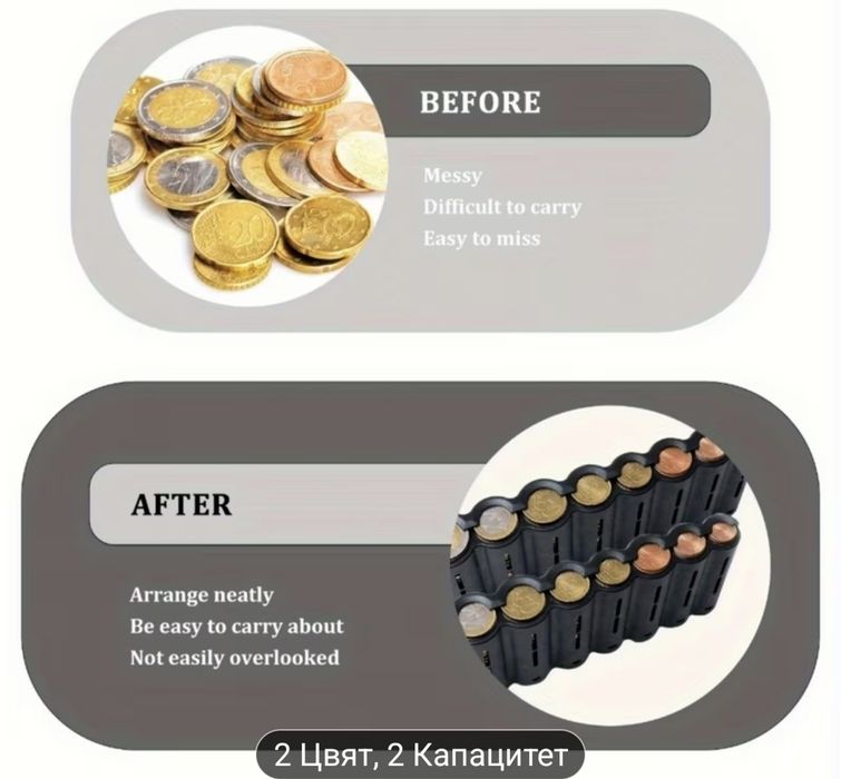 8/6 слотов органайзер за евромонетници