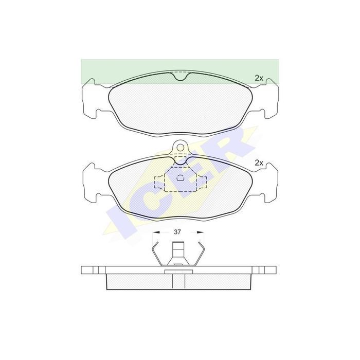 Set placute frana Icer 180858 Daewoo Cielo, 02.1995-08.1997, Lanos, Nexia; Jaguar XJ; Opel Vectra A, Corsa B, Astra F; Tigra, Corsa A; Kadett