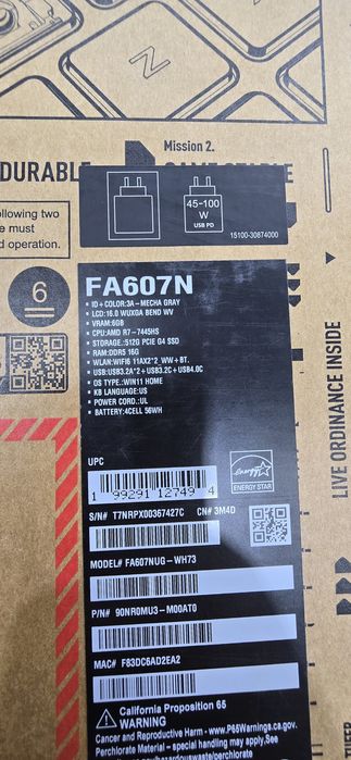 Продается игровой Ноутбук ASUS TUF Gaming A16 FA607N (FA607NUG-WH7