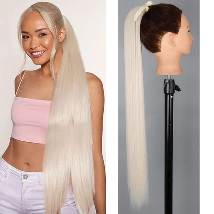 Coada par BLOND platinat deschis, 80 cm, 180 gr, extensii și cozi NOI