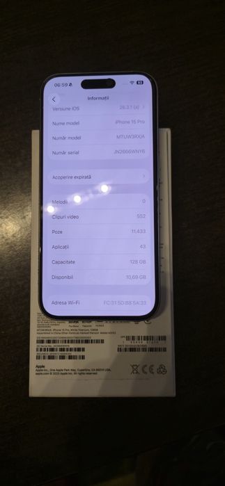 iPhone 15 Pro 128GB White Titanium – stare impecabila