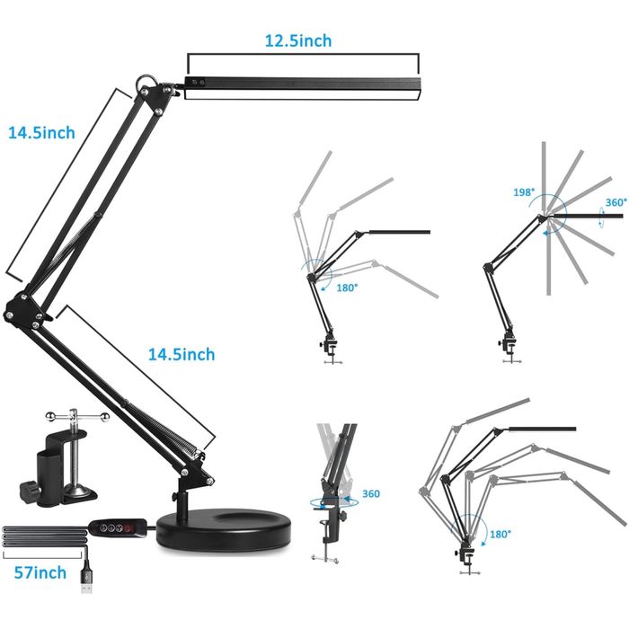 LED Настолна Лампа с Клипс и Основa – Черна