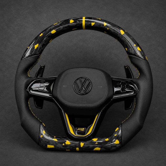 Volan Volkswagen Custom R GTI  | Piele / Carbon / Alcantara | Golf 5 6 7 7.5 8 Passat B6 B7 B8 CC Arteon Polo Scirocco Tiguan T-Roc Touareg