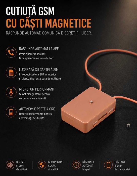 Cutiuta GSM cu Casti Microvibratii pe timpan sistem de Casca pt Copiat