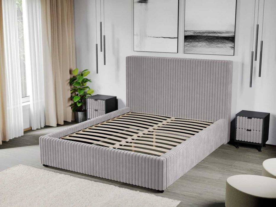 Pat Tapitat pentru saltea de 190 Reno Gri Tilia 11 rabatabil cu lada