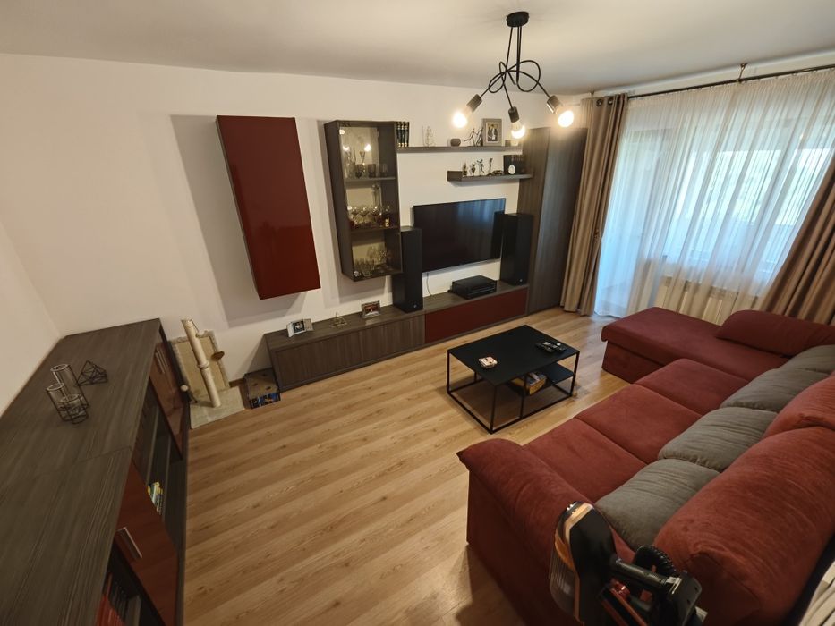 Mobila living gri cu visiniu