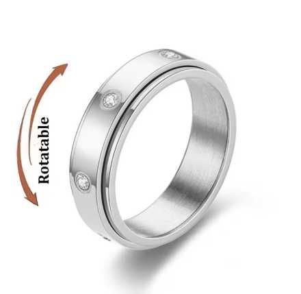 3D Spinner Fidget Ring 316L Неръждаема Медицинска Стомана Антистресов Пръстен Въртящ Пръстен Анти Стрес Инкрустиран Въртящ Механизъм Подвижна Халка