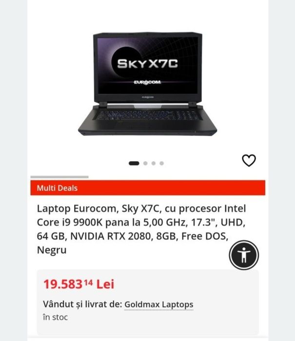 Laptop Eurocom, Sky X7C, cu procesor Intel Core i9 9900K K nou