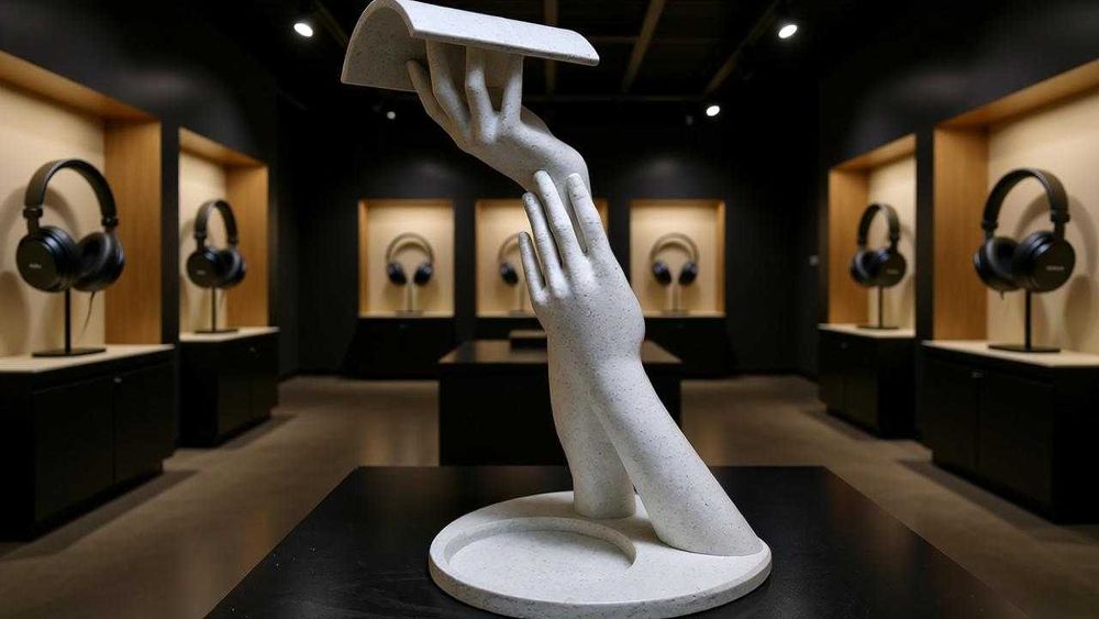 Suport Caști Tip Sculptura Maini, design modern, alb , 25 cm