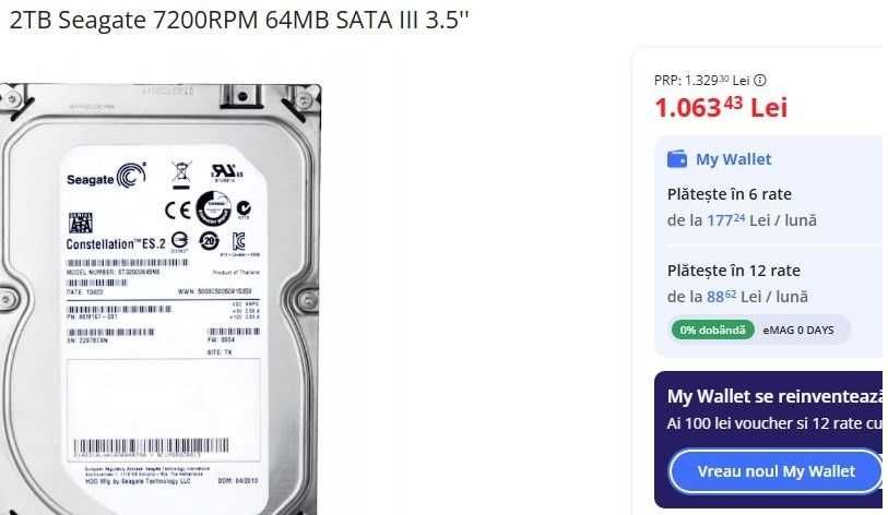Seagate Constellation 2TB 7200RPM SATA 6Gb/s 64MB cache pentru server, model ST32000645NS