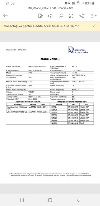 Vand AUDI A3 benzina  -  178.000 km reali