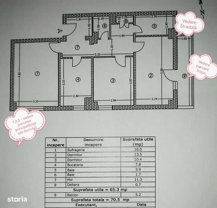 3 camere Dorobanți-70,5mp-balcon-bloc 1983,mobilat,aproape parc/A7