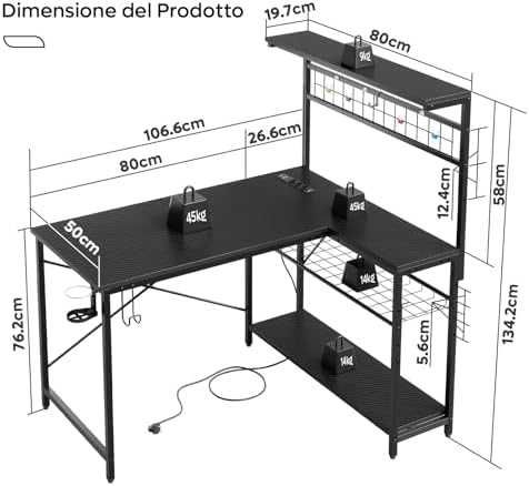 Bestier L-образно бюро с LED и контакти 106см