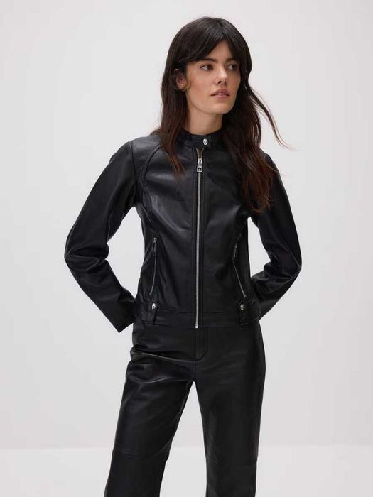 Кожено яке RESERVED, черно, естествена кожа