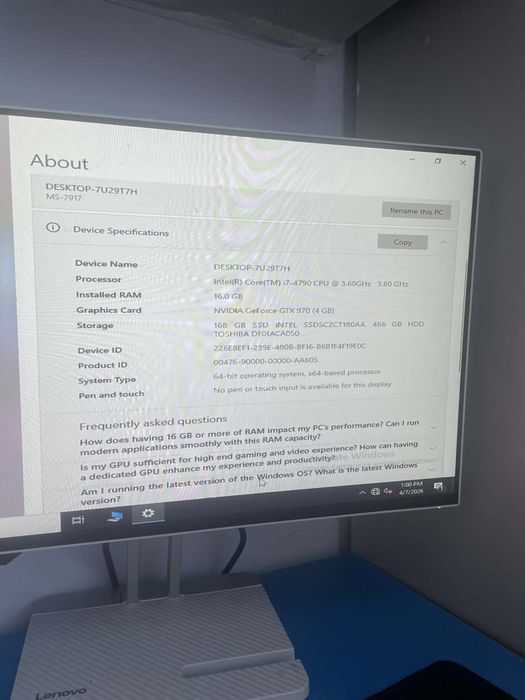 Unitate monitor  tastatura full. Setup