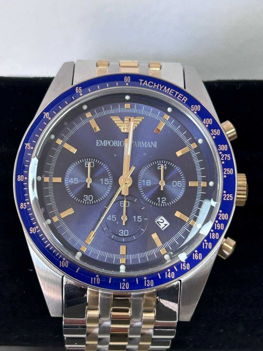 Ceas Emporio Armani AR8030 Bărbați Two-Tone, Blue Dial, Cronograf Full Box