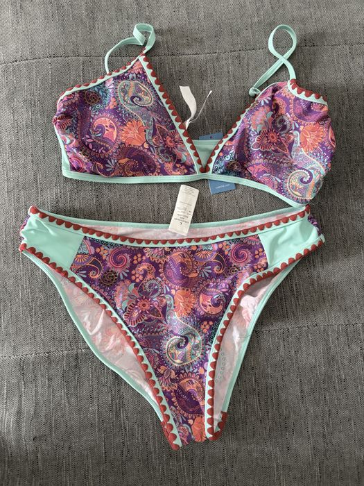 CUPSHE bikini două piese decolteu în V tiv croșetat margine contrast – Aqua L