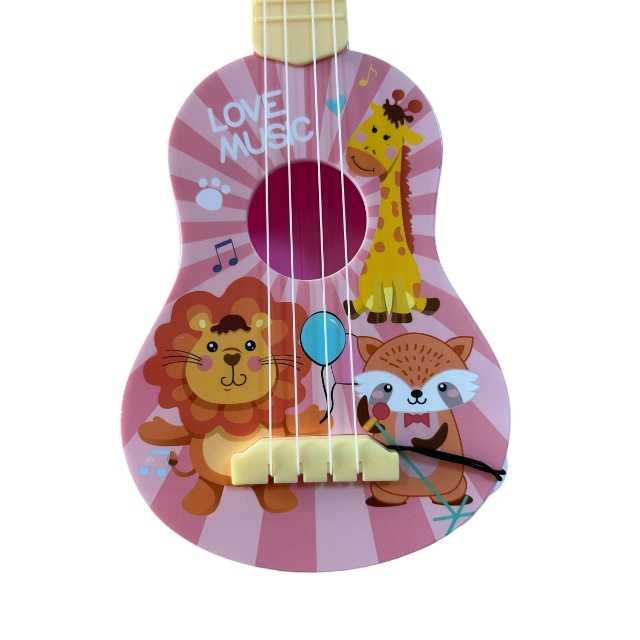 Chitară jucărie pentru copii - 43 cm x 14 cm x 4 cm, roz sau albastra