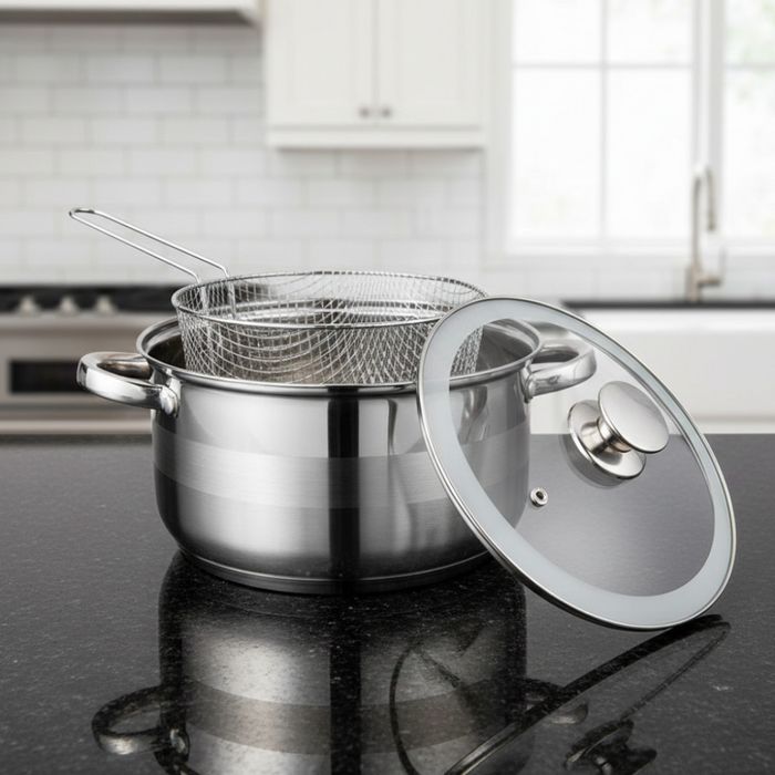 Тенджера с кошница за пържене и стъклен капак Cheffinger  Ø24 см – ино