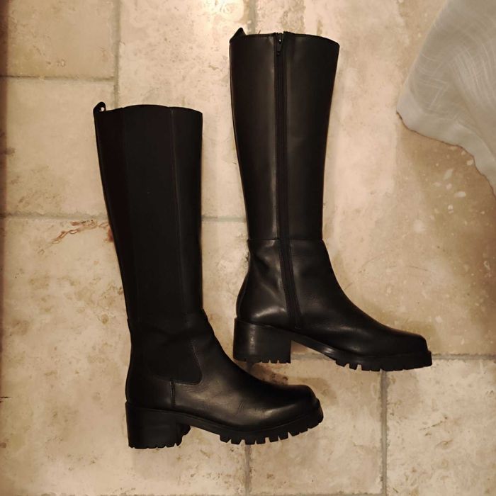 Стилни дамски високи ботуши, естествена кожа, размер 40