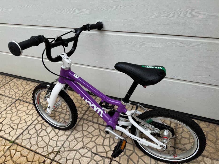 Bicicleta copii Woom 2, roti 14" + bara de sustinere pentru invatare