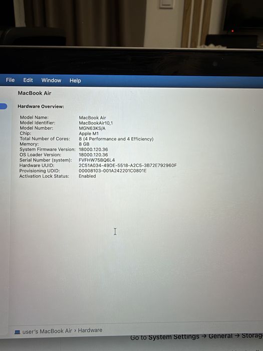 Macbook Air M1 8 RAM 256 SSD