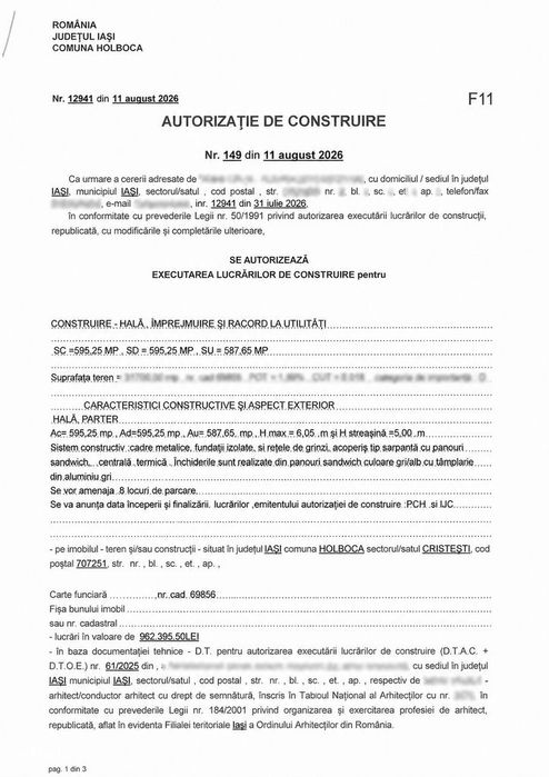 Teren 3.000 mp cu autorizație hală – Holboca, Iași | Rate