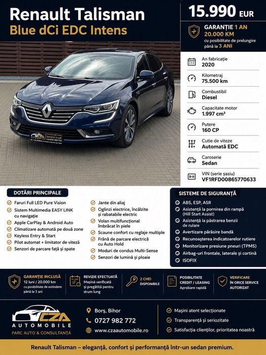 Renault Talisman 2.0D 160 Cp Full LED Navi KeylessPack Masaj Garantie 12 Luni