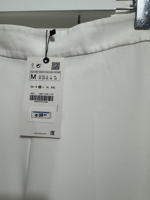 Pantaloni albi loose fit cu talie înaltă Zara mărimea M