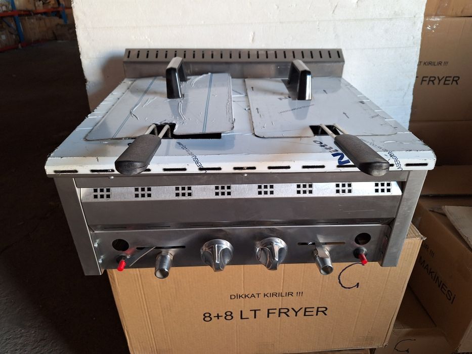 Фритюрник газов двоен 8+8л. 3  модела. Защита СЕ дюнер ,котлон,скара