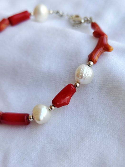 (REZ) 925-Bratara Cu Coral Si Perle