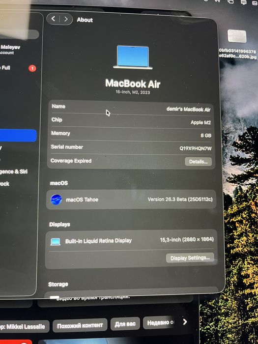 Macbook air m2 15-inch 10-GPU 8/256 quvati 50 soatgacha full kompket