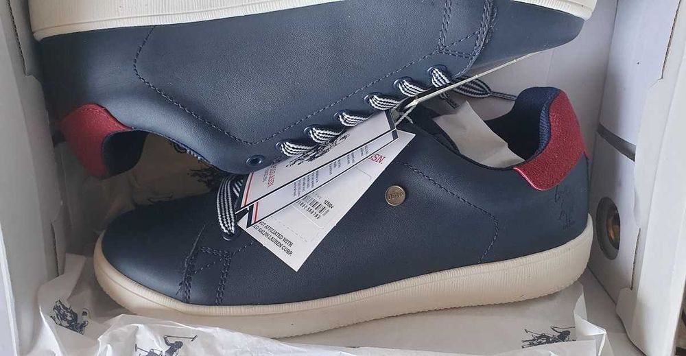 %ПРОМО% POLO® № 38 – Дамски кожени кецове "WHITE & BLUE" нови с кутия