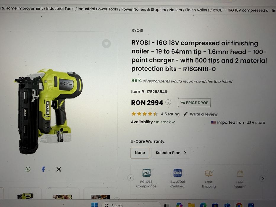 Pistol cuie 16G 18V ONE+™