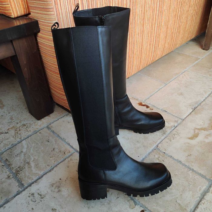 Стилни дамски високи ботуши, естествена кожа, размер 40